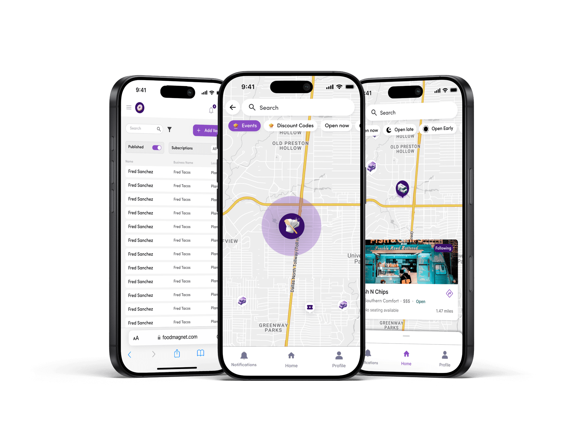 Food Magnet mobile screens for discovery, menus, and ordering