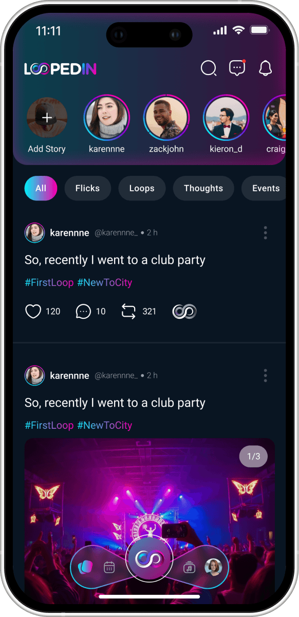 Loopedin mobile feed screen