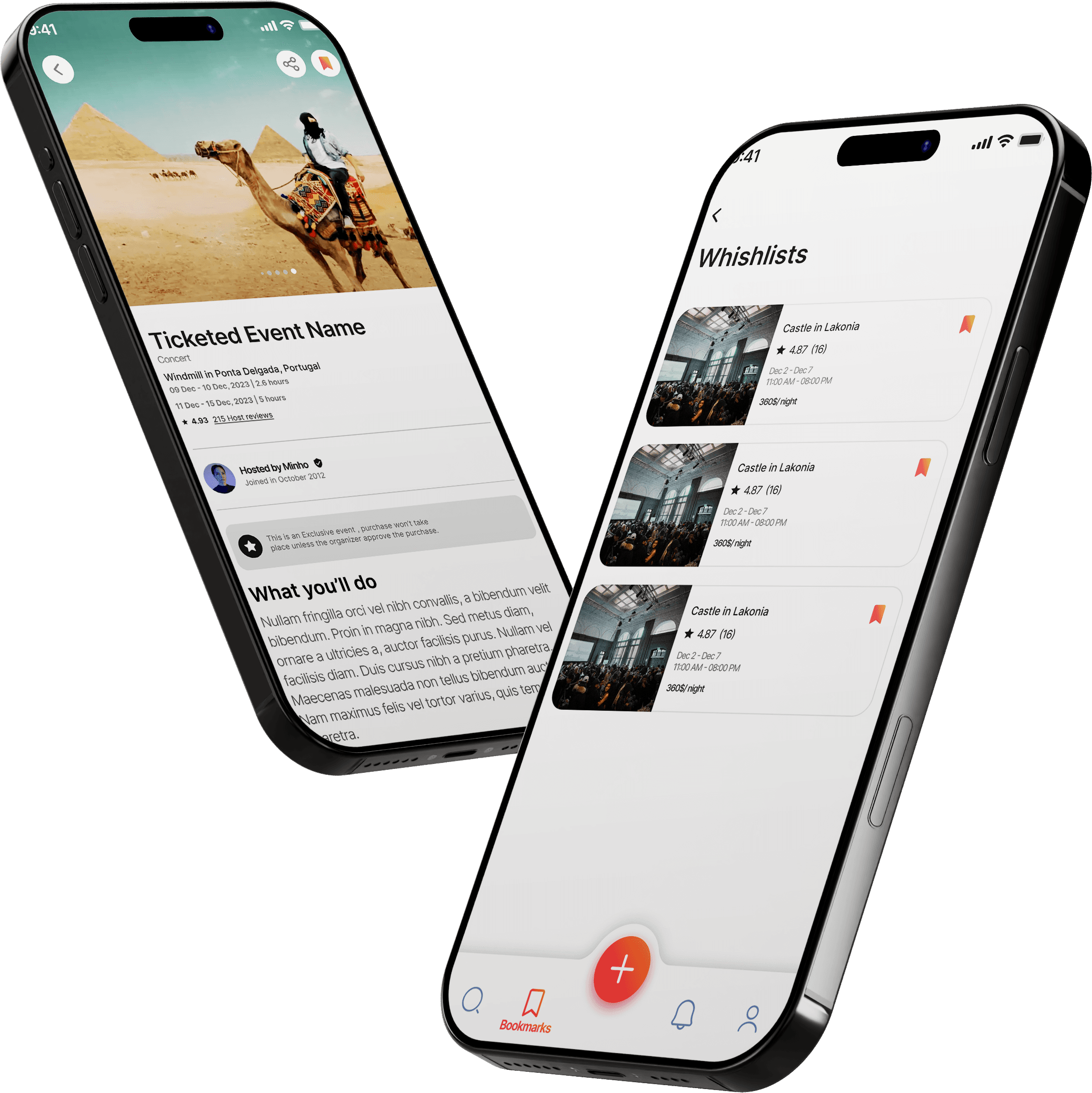 TAL mobile app screens for events and travel