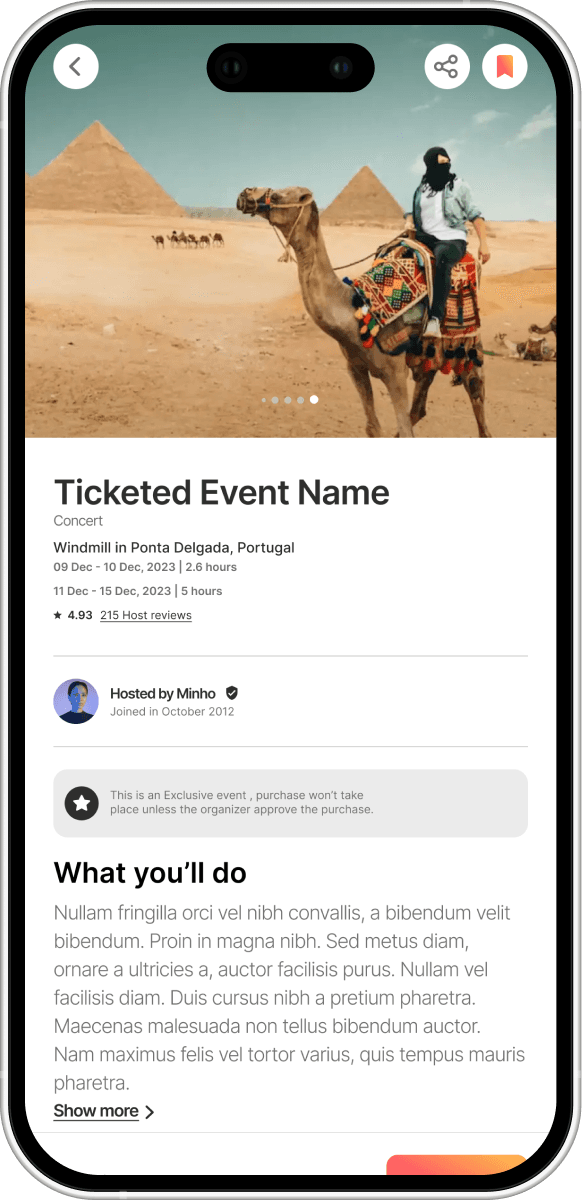 TAL event discovery screen on mobile