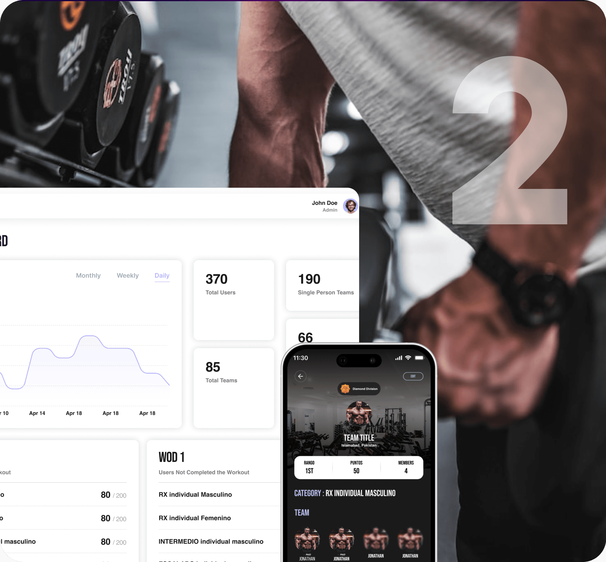 WodPro fitness application screens